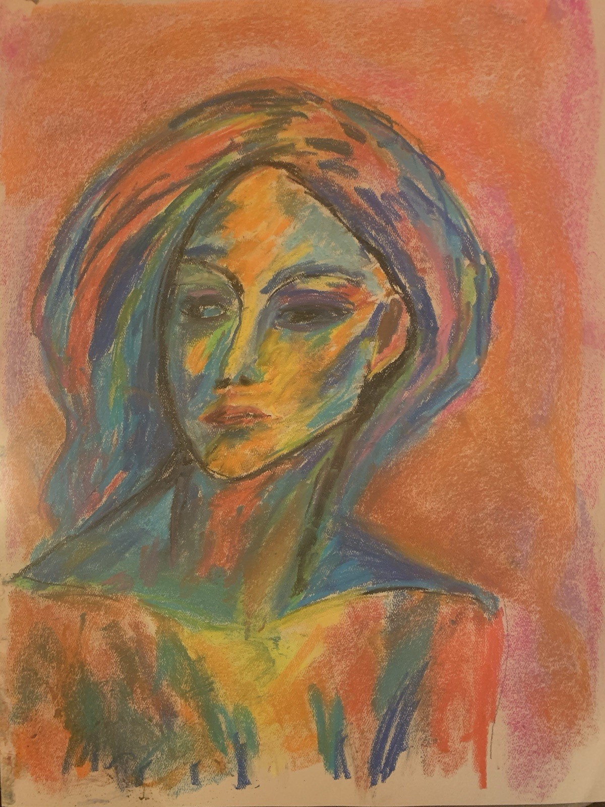 Original Pastel Portrait – Expressive Modern Woman -  Abstract Face – Framed.