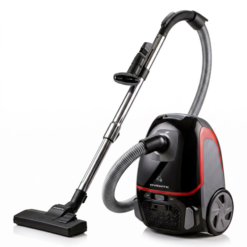 OVENTE ST1600B 1400W Canister Vacuum Cleaner, Auto Cord Rewind, Black