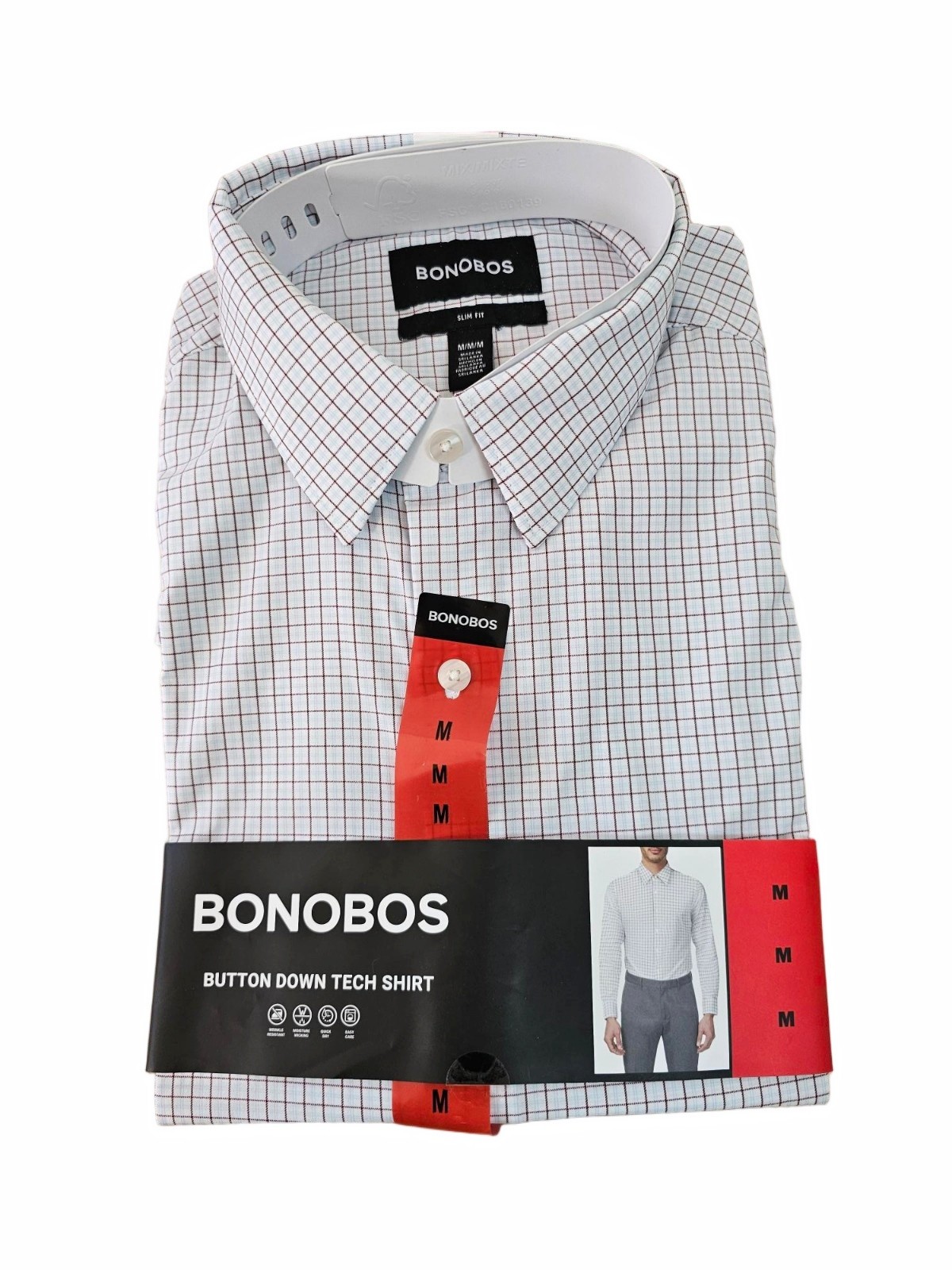 MEDIUM - RED BLUE - Bonobos Men’s Slim Fit Button-Down Tech Dress Shirt