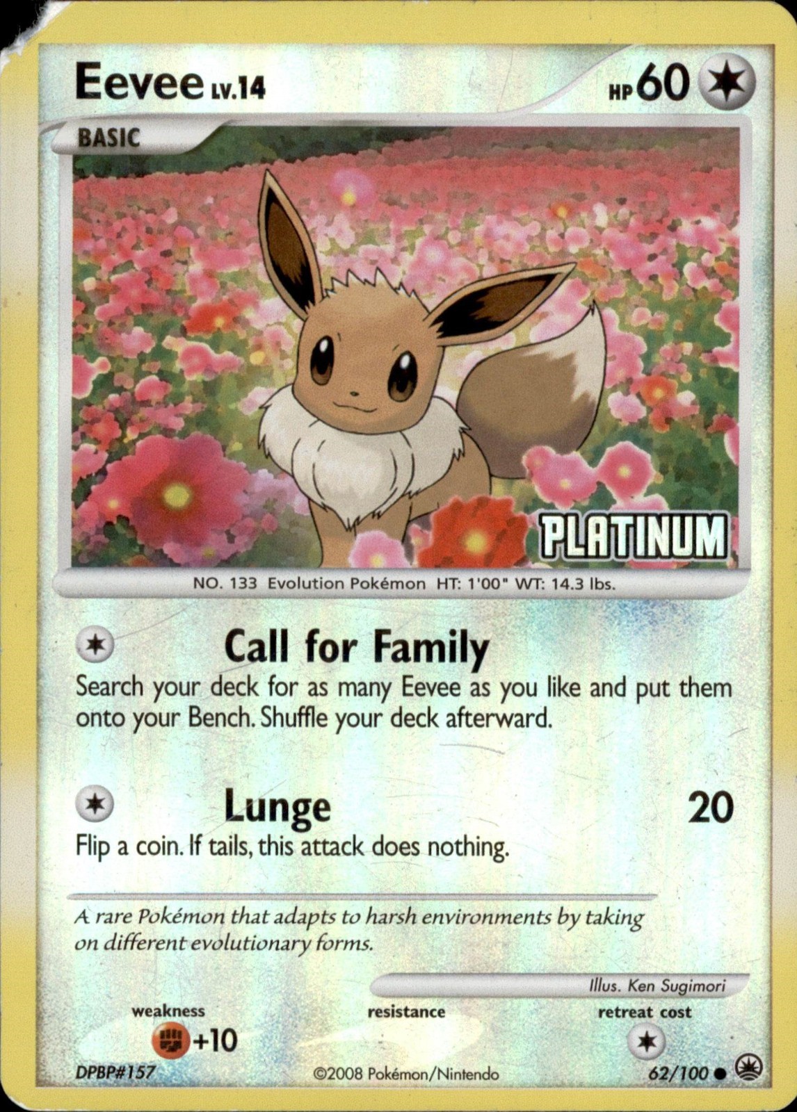 Eevee - 62/100 Platinum Reverse Holo 062/100 2009 Colorless HP BK Promos Promo Eevee - 62/100 Platinum Reverse Holo 062/100 2009 Colorless HP BK Promos Promo