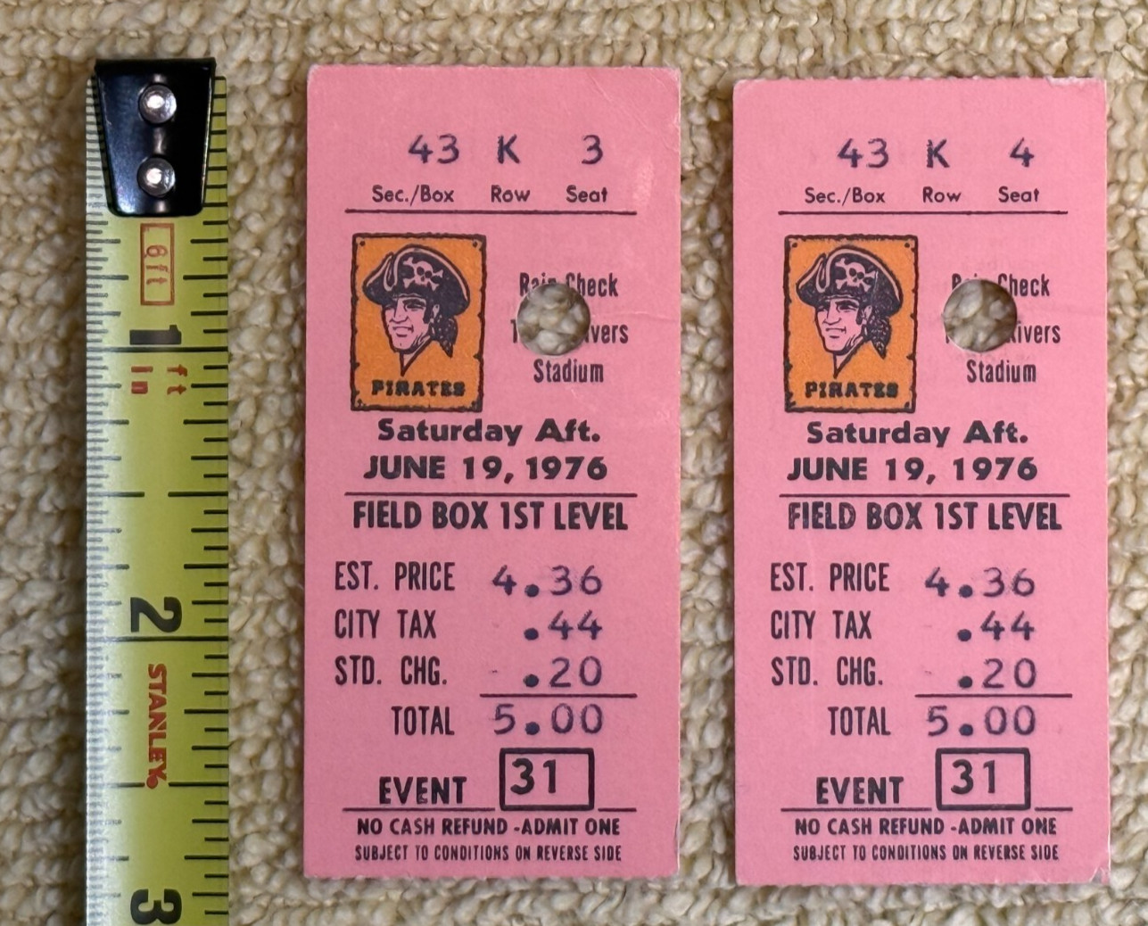 2 Vintage 1976 Pittsburgh Pirates Ticket Stubs - 06/19 Astros series 2 Vintage 1976 Pittsburgh Pirates Ticket Stubs - 06/19 Astros series