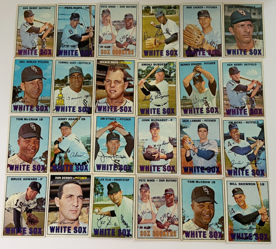 Topps - 1967 - Chicago White Sox - (24) Sharp Cards-Smoky Burgess-Wilbur Wood Topps - 1967 - Chicago White Sox - (24) Sharp Cards-Smoky Burgess-Wilbur Wood
