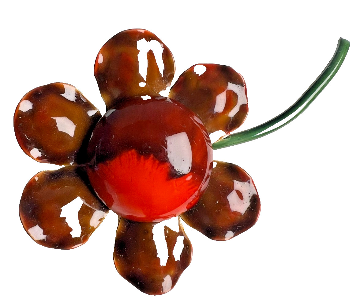 Vintage Signed Original By Robert Brown and Red Daisy Brooch Pin from 1960s Vintage Signed Original By Robert Brown and Red Daisy Brooch Pin from 1960s