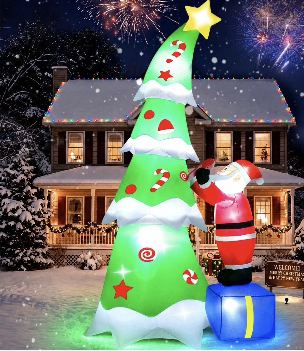 7FT Inflatable Christmas Tree With Santa On Present And Built-In LED’S
