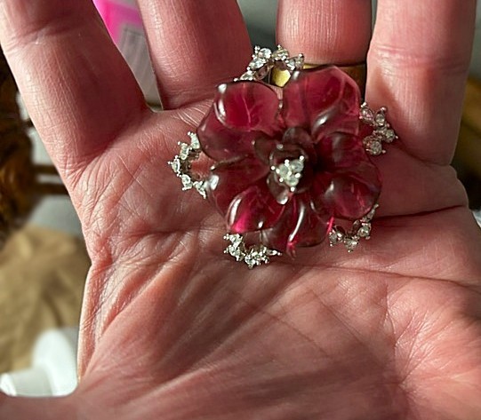 Vintage Flower Brooch - Acrylic & Rhinestones - Over 1 & 1/2 Vintage Flower Brooch - Acrylic & Rhinestones - Over 1 & 1/2
