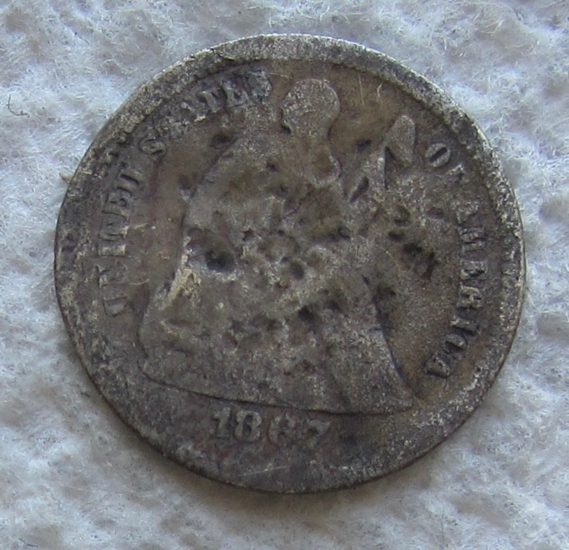 1867-S Seated Liberty Silver Half Dime Rare Key Date Damaged Hole Filler