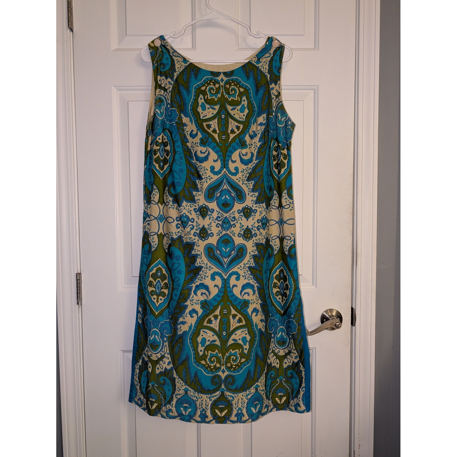 Vintage Beeline Psychedelic Paisley Shift Dress Blue Green Mod 60s 70s Medium