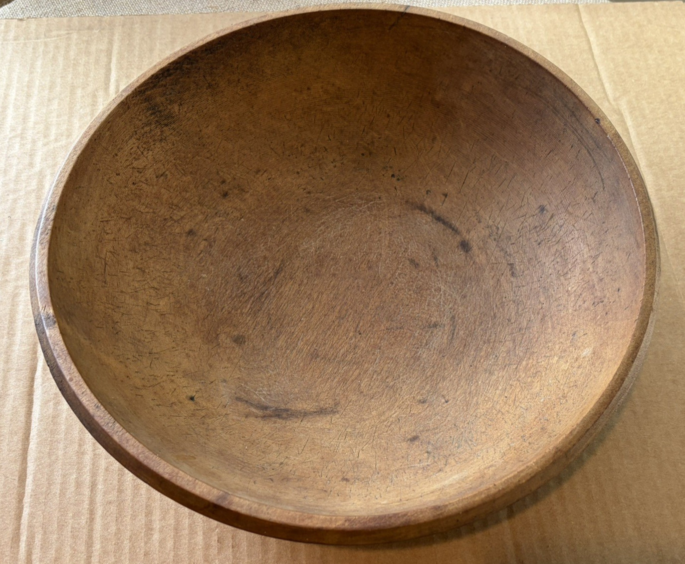 Antique Early Primitive FARMHOUSE Hand Turned Wooden Dough Bowl Treen 14