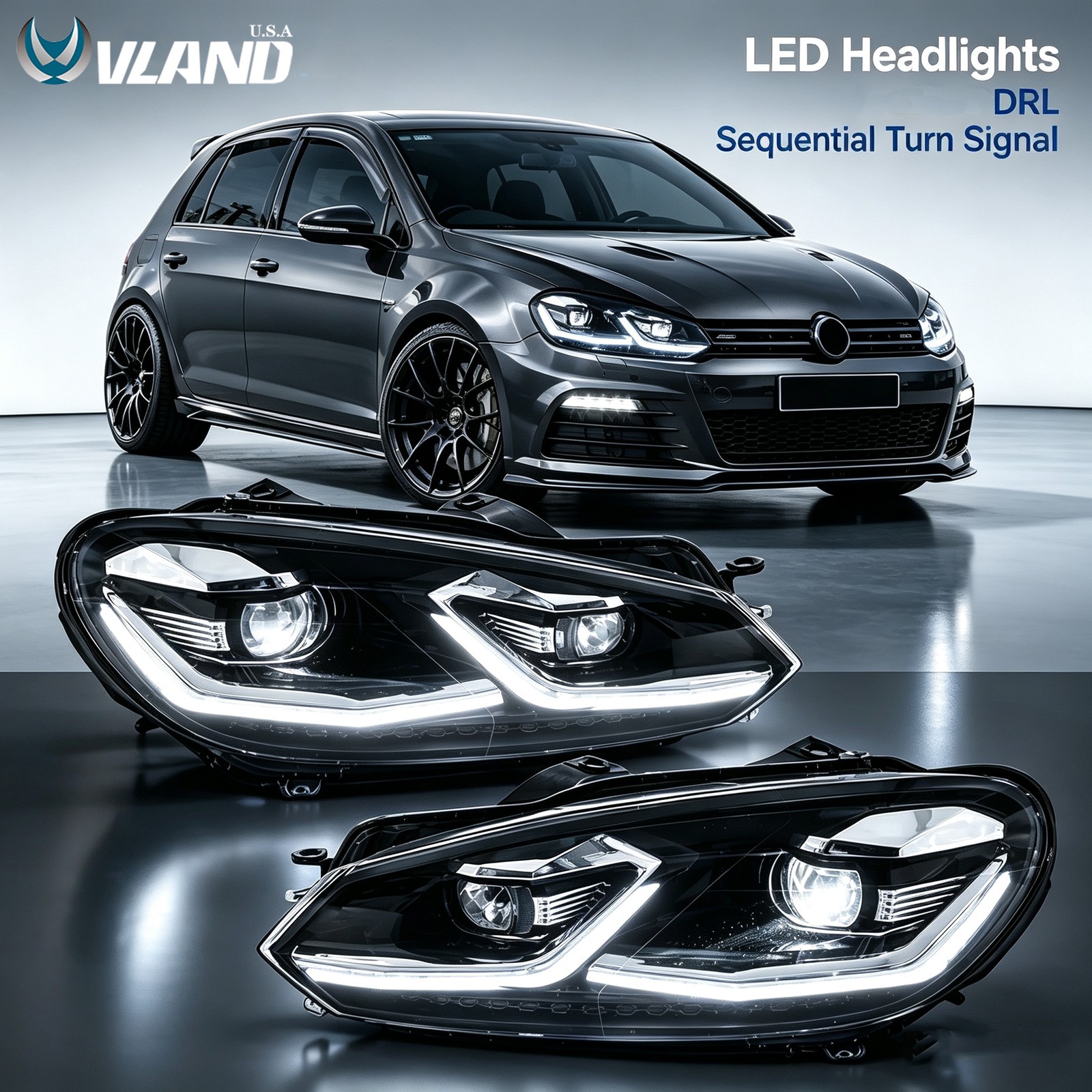 For 2010-14 VW Golf 6 MK6 Full LED Projector Headlights w/Dynamic Animation Pair For 2010-14 VW Golf 6 MK6 Full LED Projector Headlights w/Dynamic Animation Pair