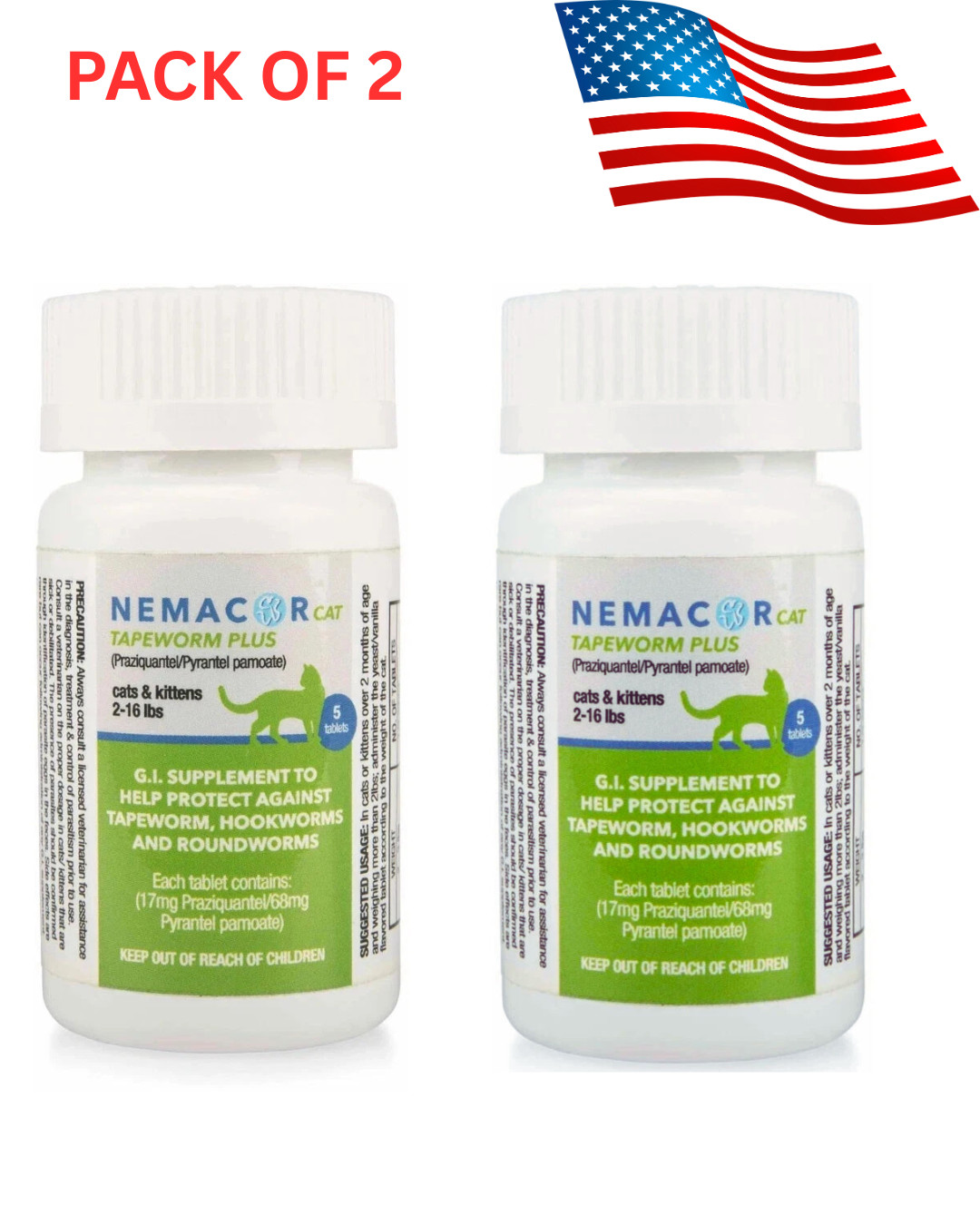 LOT OF 2 Nemacor Cat Tapeworm Plus Vanilla/Yeast Size:5 Count Exp 09/30/26 LOT OF 2 Nemacor Cat Tapeworm Plus Vanilla/Yeast Size:5 Count Exp 09/30/26