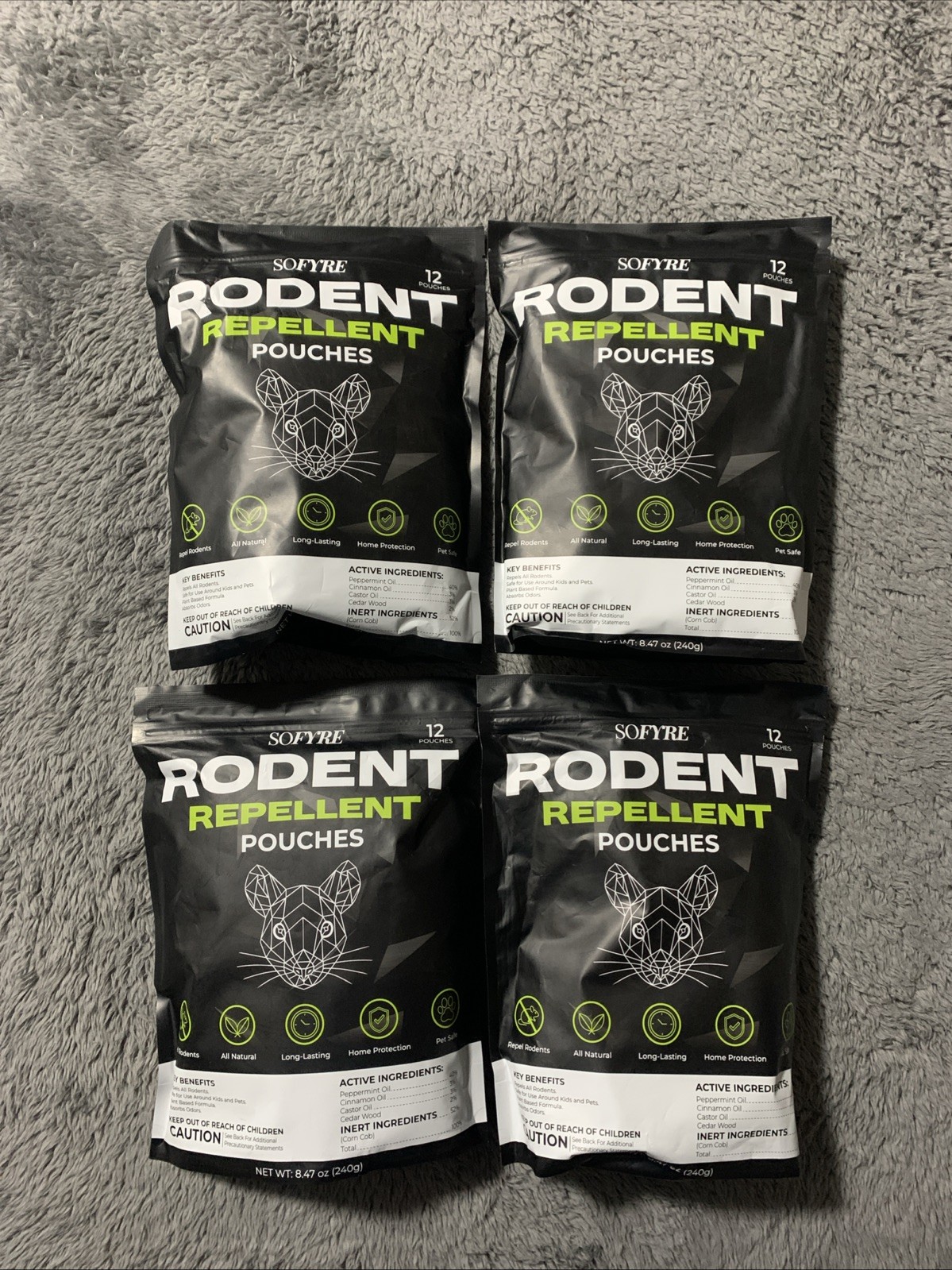 4 X SOFYRE Rodent Repellent Pouches 12 Pk Natural Peppermint Cedarwood Lot Of 4