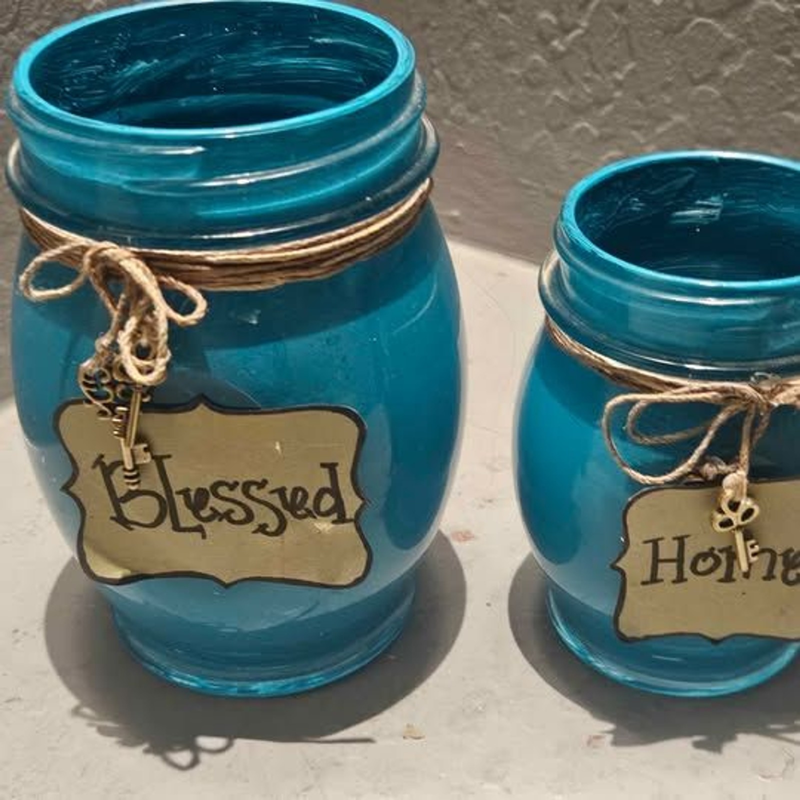Teal Painted Decorative Mason Jars Set of 2 \'Blessed Home\' Teal Painted Decorative Mason Jars Set of 2 \'Blessed Home\'