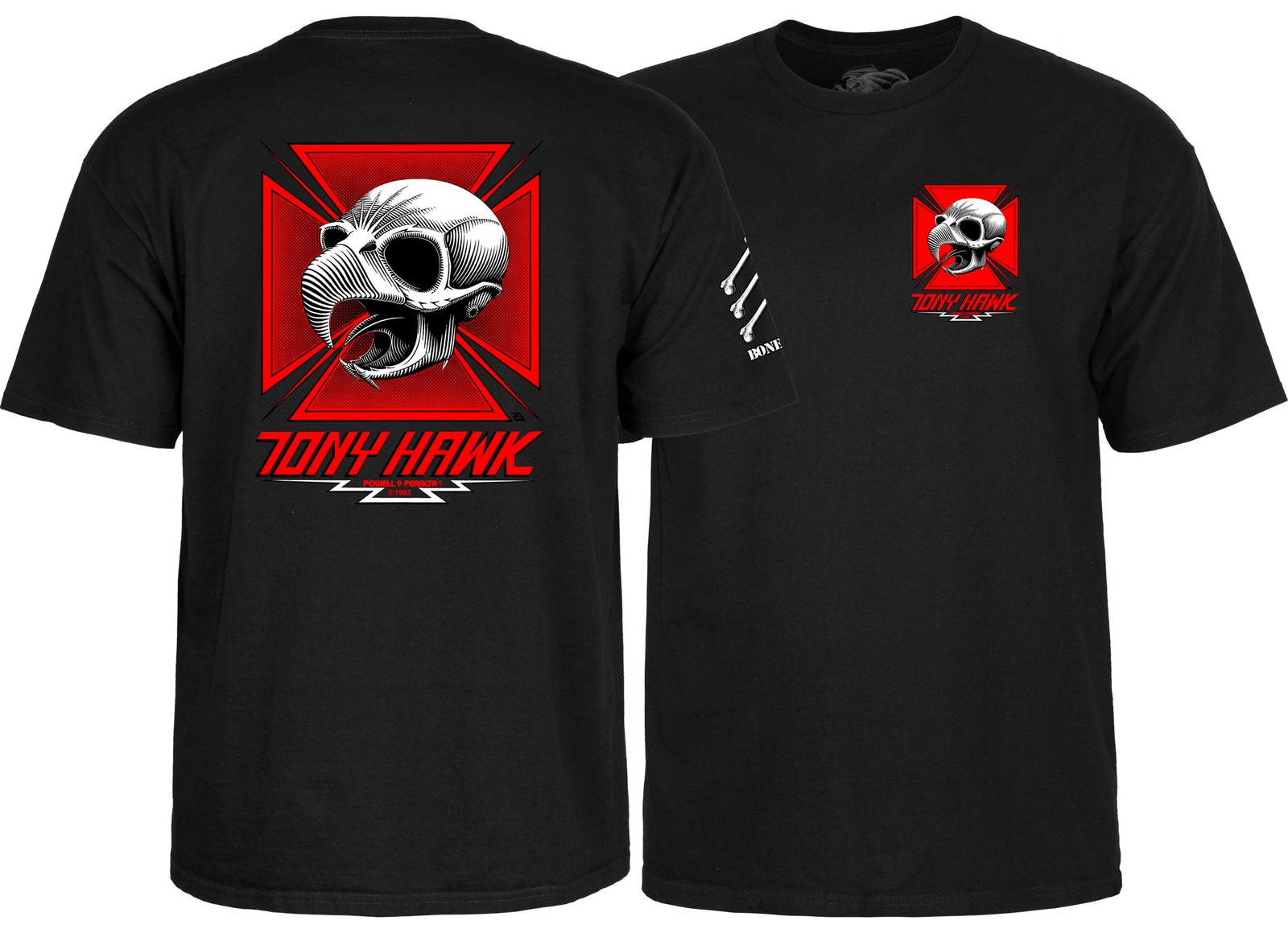 Powell Peralta BONES BRIGADE Tony Hawk CHICKEN SKULL Skateboard T Shirt BLACK Powell Peralta BONES BRIGADE Tony Hawk CHICKEN SKULL Skateboard T Shirt BLACK