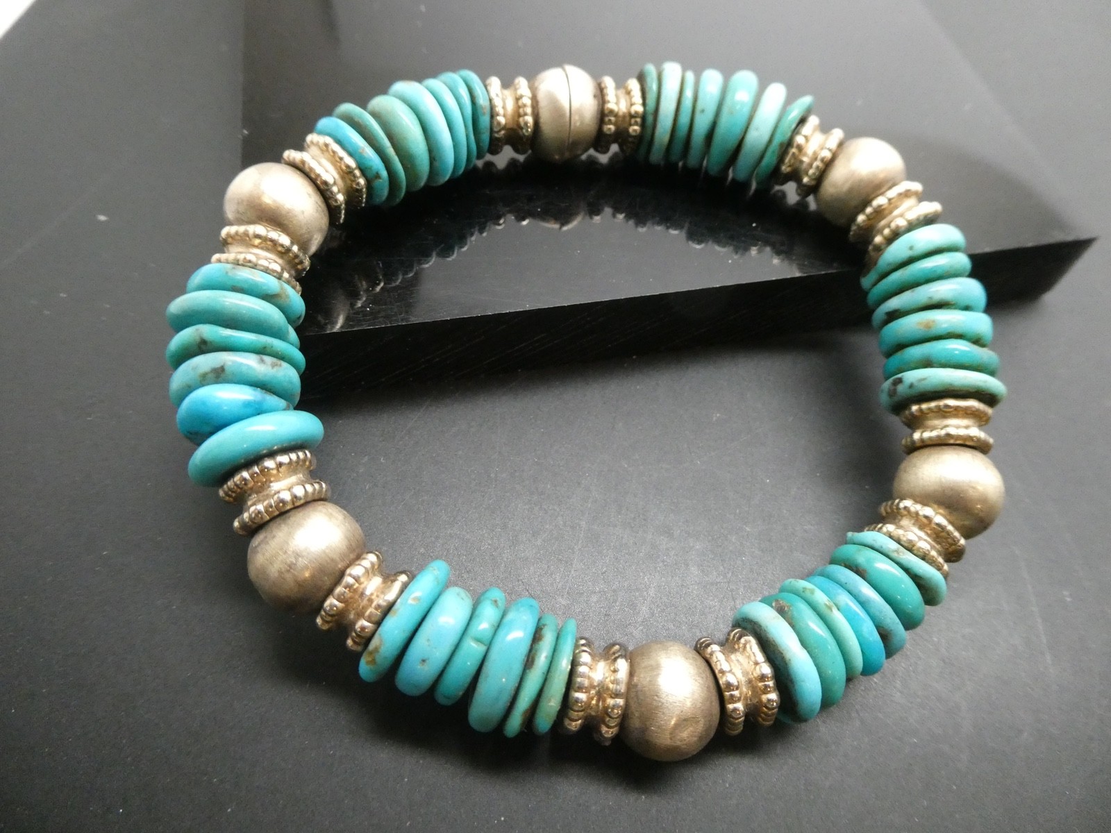 Veronese Italian Turquoise Gemstone Sterling 925 Magnetic Bracelet 7 1/4\ Veronese Italian Turquoise Gemstone Sterling 925 Magnetic Bracelet 7 1/4\