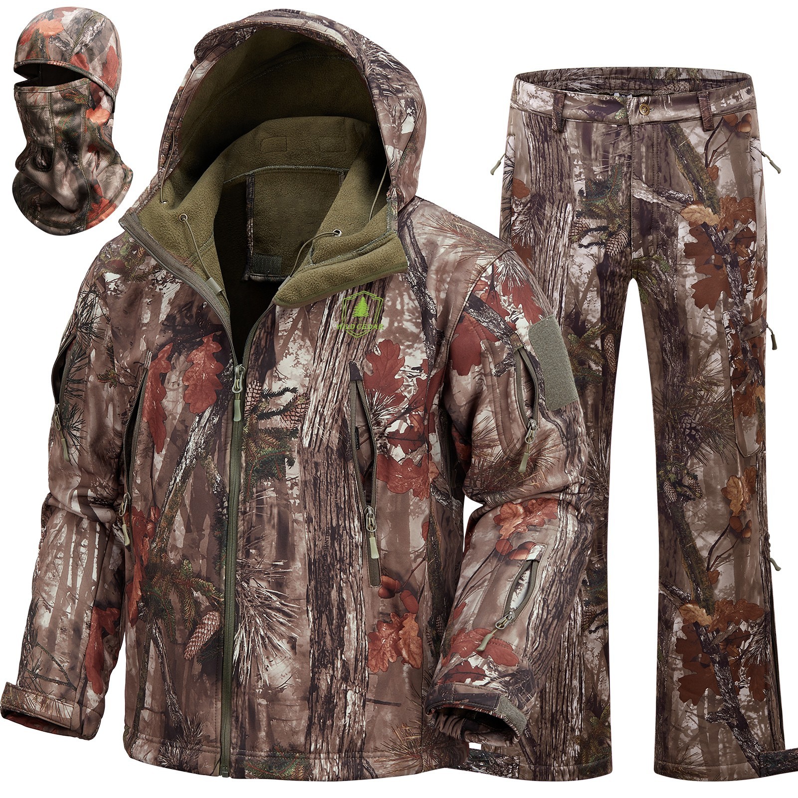 Men\'s Camo Hunting Clothes Fleece Lined Quiet Windproof Water Resistant