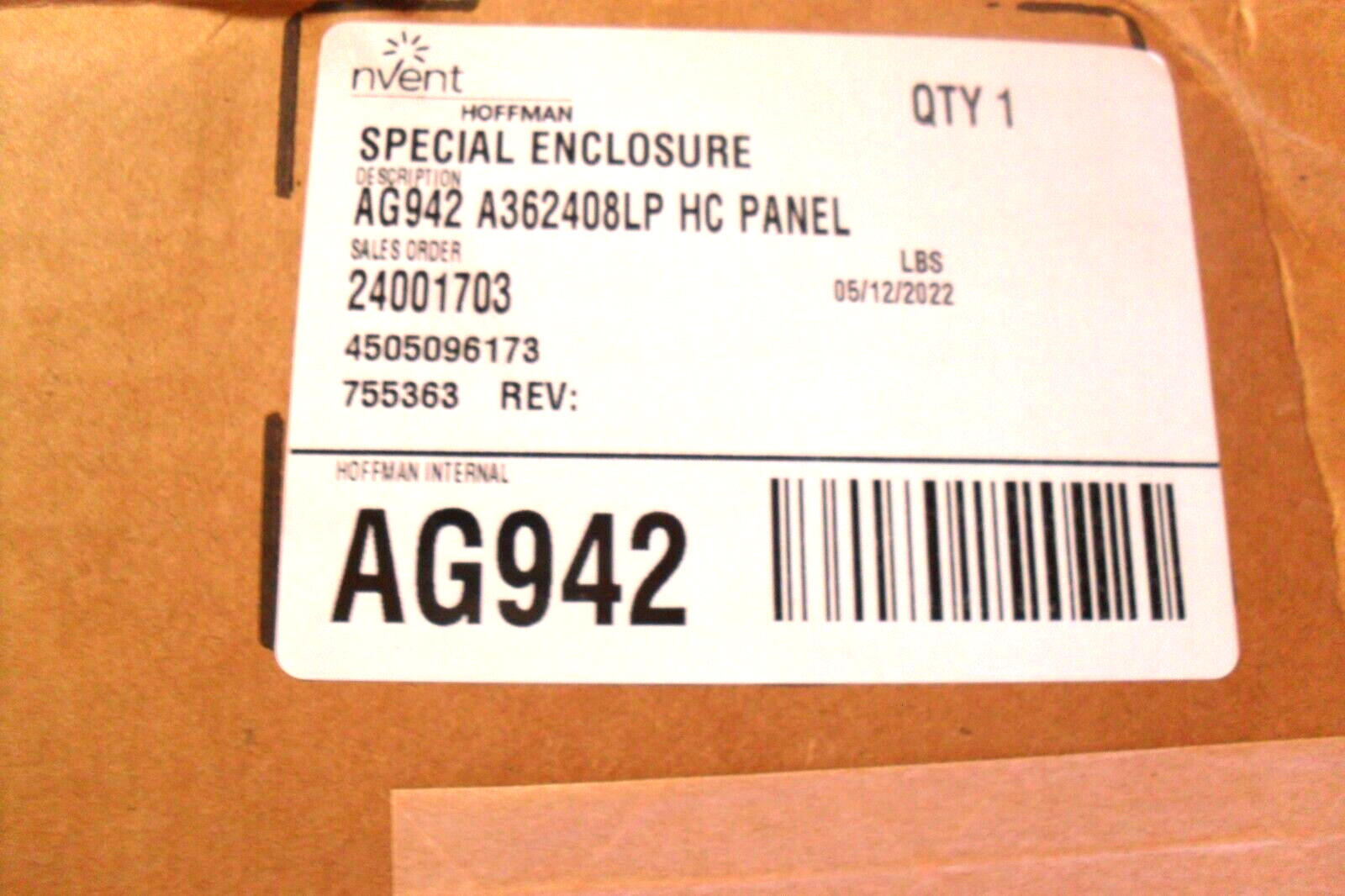 Nvent/ Hoffman  AG942 - AG942-A362408LP HC Panel HC Panel Factory Sealed