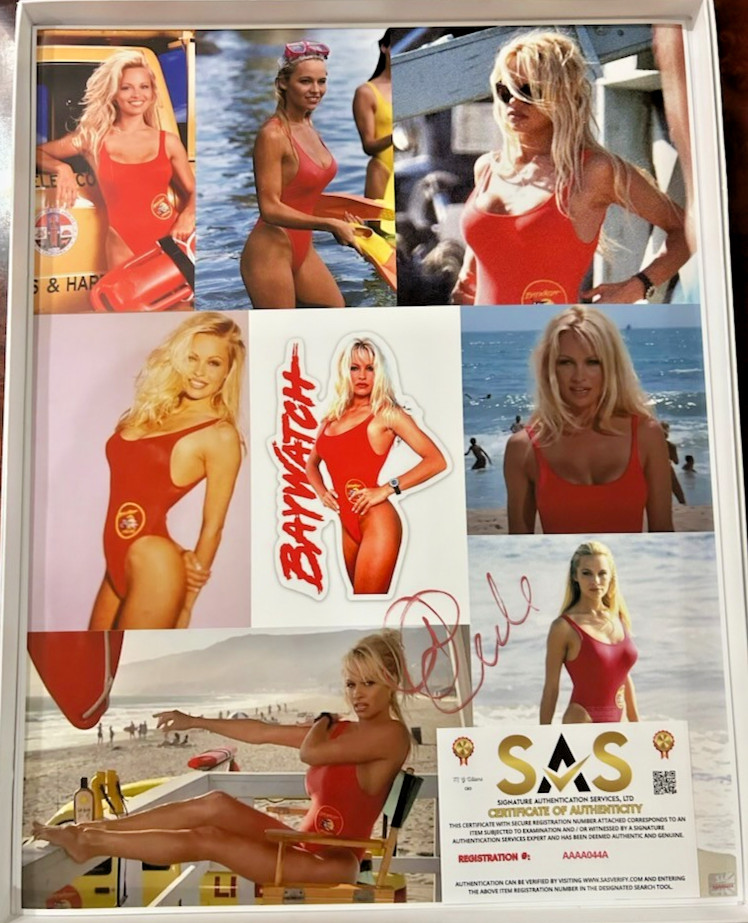 PAMELA ANDERSON BAYWATCH COLLAGE SIGNED POSTER 17 X 22 UNFRAMED