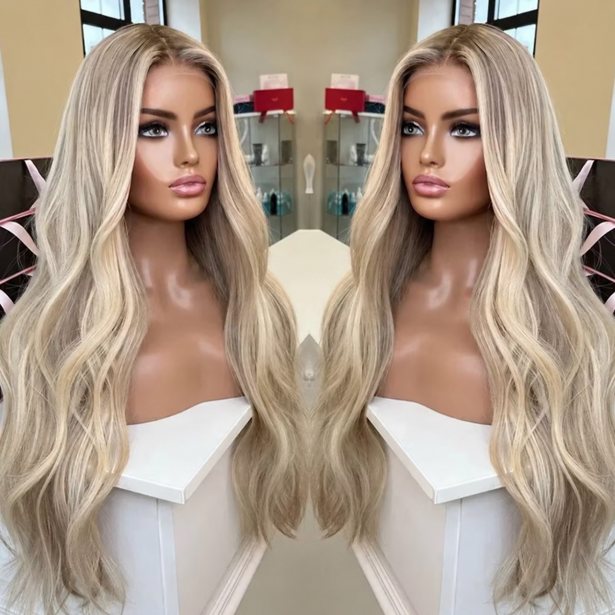 Long Wavy Hair Loss Wig Highlight Blonde 13x4 Lace Front Wigs Synthetic Hair