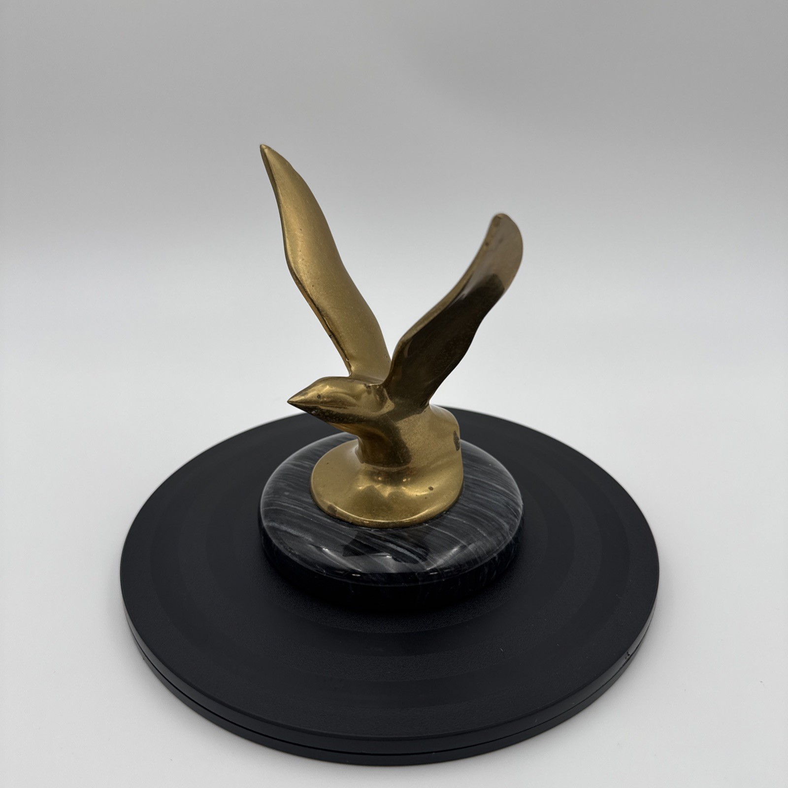 Vintage Brass Soaring Seagull Bird Sculpture Figurine on Marble Base MCM 