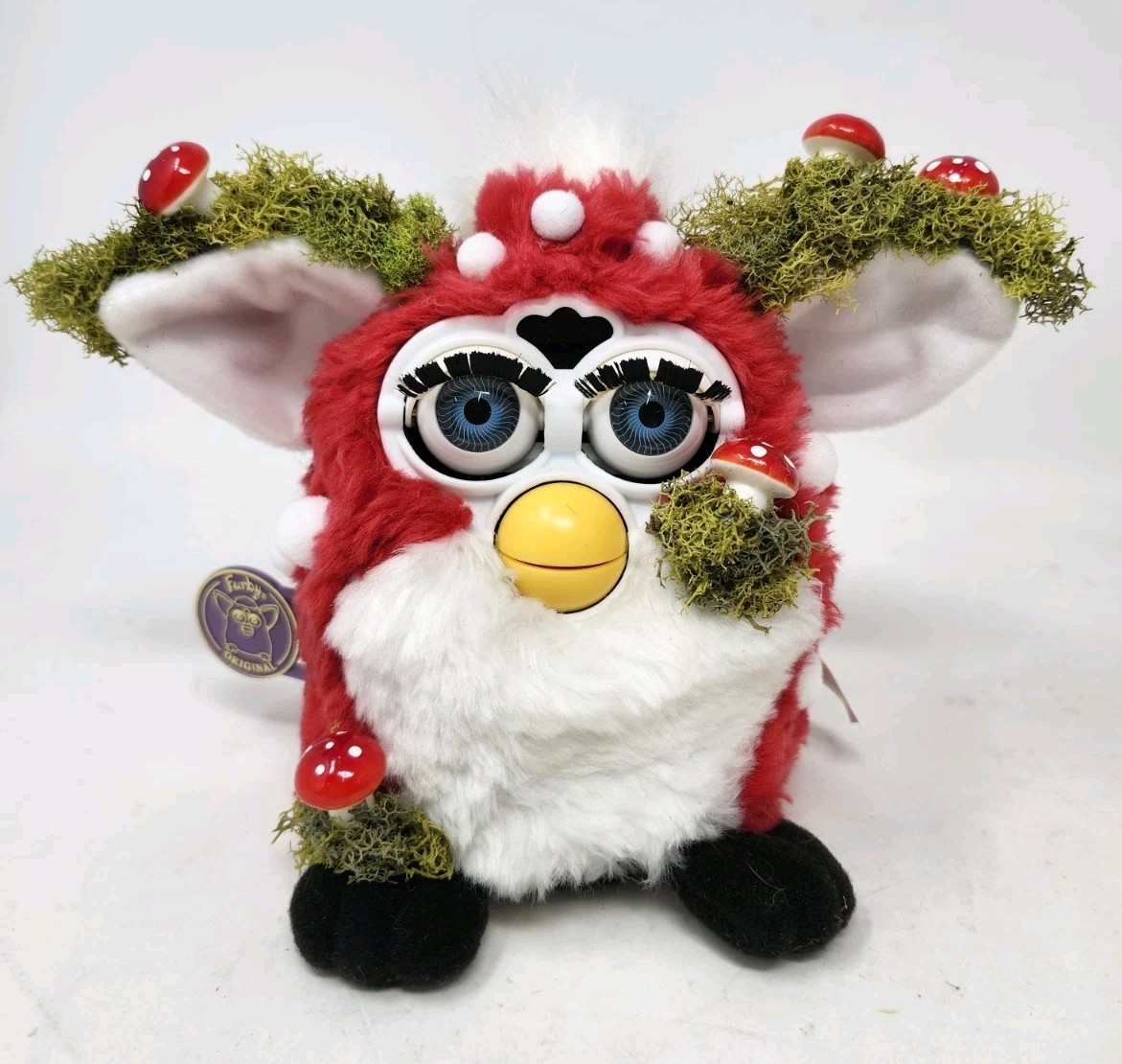 OOAK Original Furby Mushroom Inspired Moss Art Non Working For Display Upcycled OOAK Original Furby Mushroom Inspired Moss Art Non Working For Display Upcycled