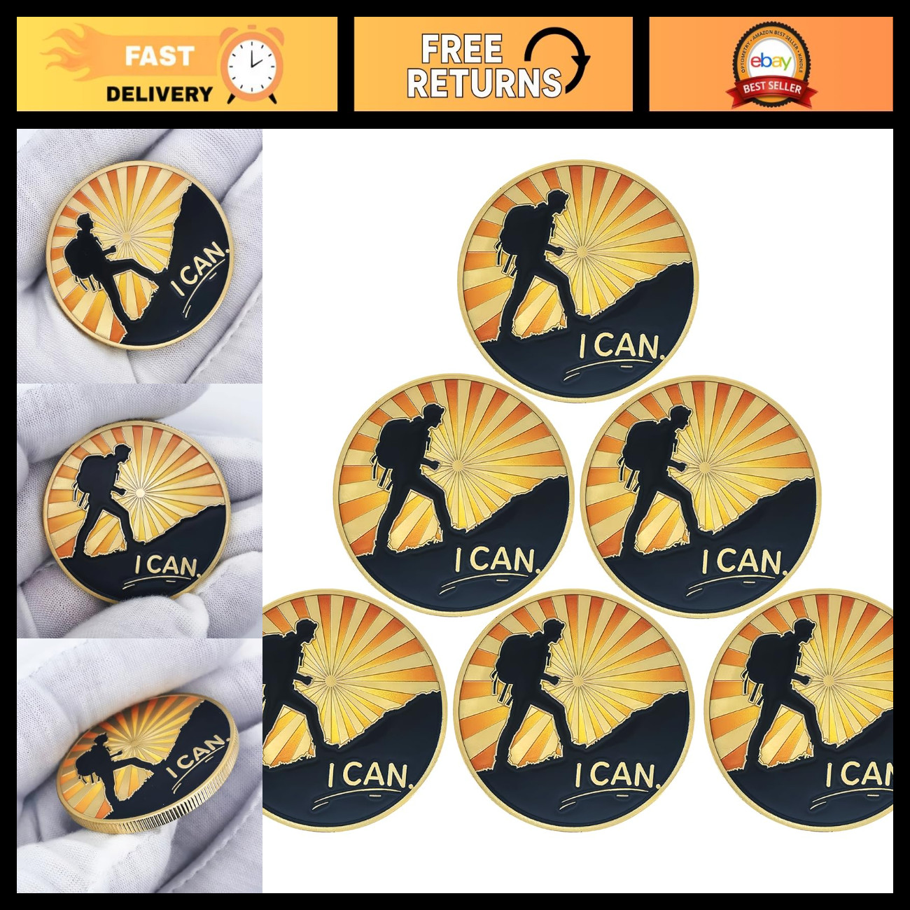 Inspirational Challenge Coins - Never Give Up Motivational Gifts (Pack of 6)