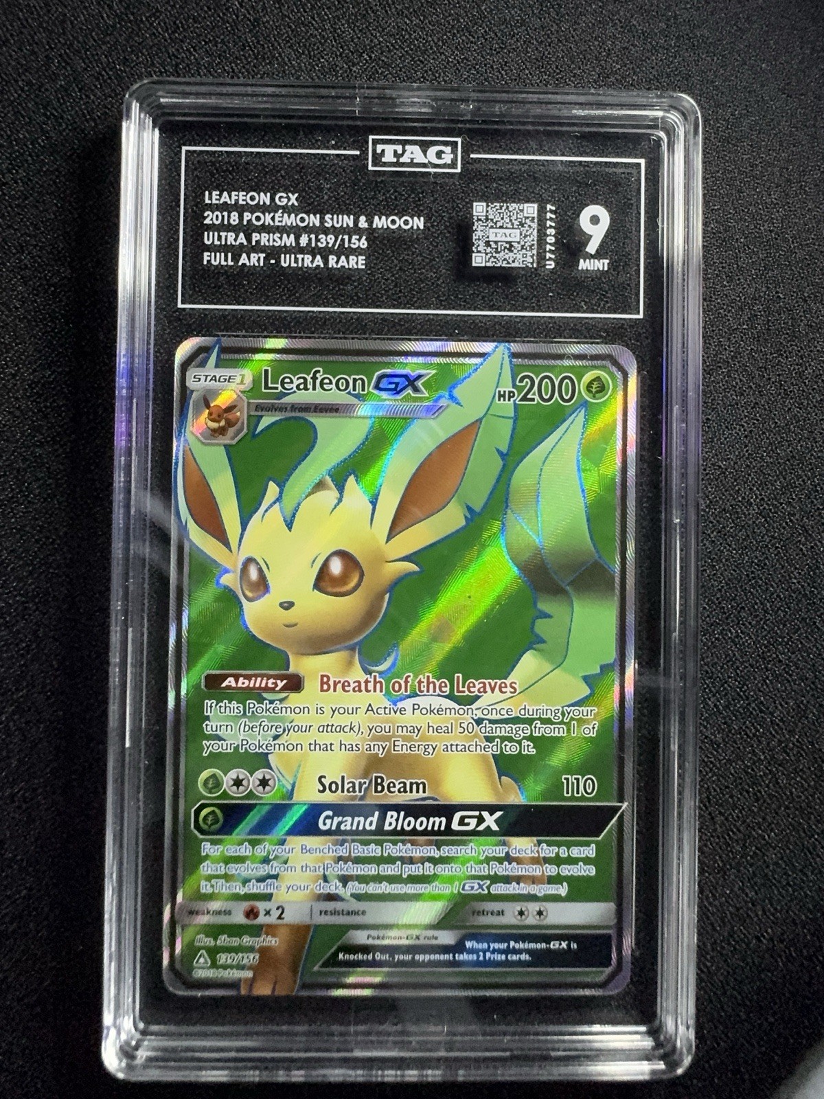 2018 Pokémon Ultra Prism Leafeon GX Full Art TAG 9 2018 Pokémon Ultra Prism Leafeon GX Full Art TAG 9