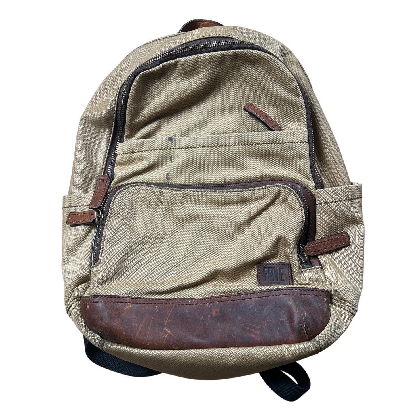 FRYE Carter leather Trim Canvas Backpack Beige Accents Adjustable