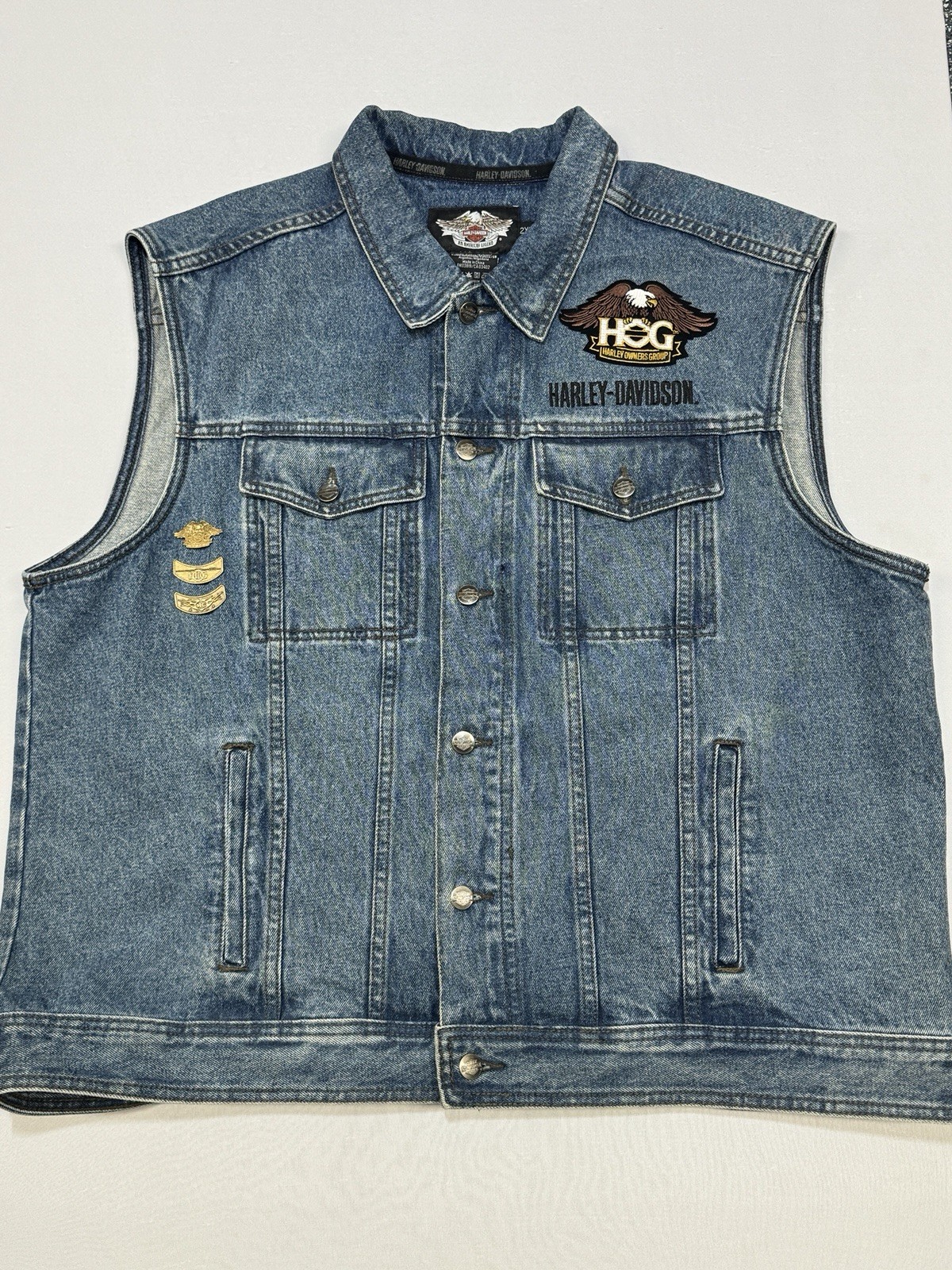 Harley-Davidson Men\'s Denim Vest 2XL Vintage Motorcycle Biker Harley-Davidson Men\'s Denim Vest 2XL Vintage Motorcycle Biker