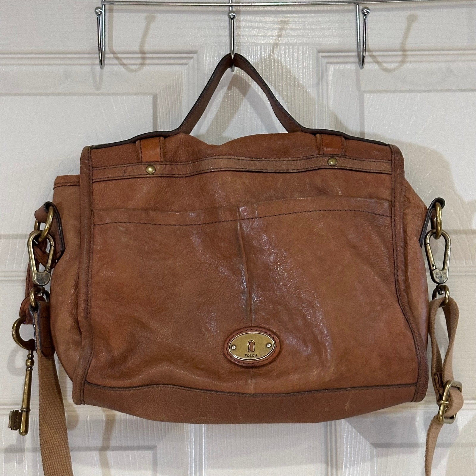 Fossil Long Live Vintage Brown Leather Satchel Crossbody Bag Messenger Cognac Fossil Long Live Vintage Brown Leather Satchel Crossbody Bag Messenger Cognac