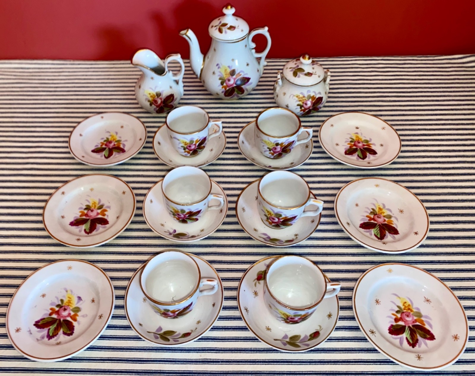 Victorian 1880\'s Antique FRENCH Child\'s Toy Tea Set COMPLETE Service for 6 ROSES