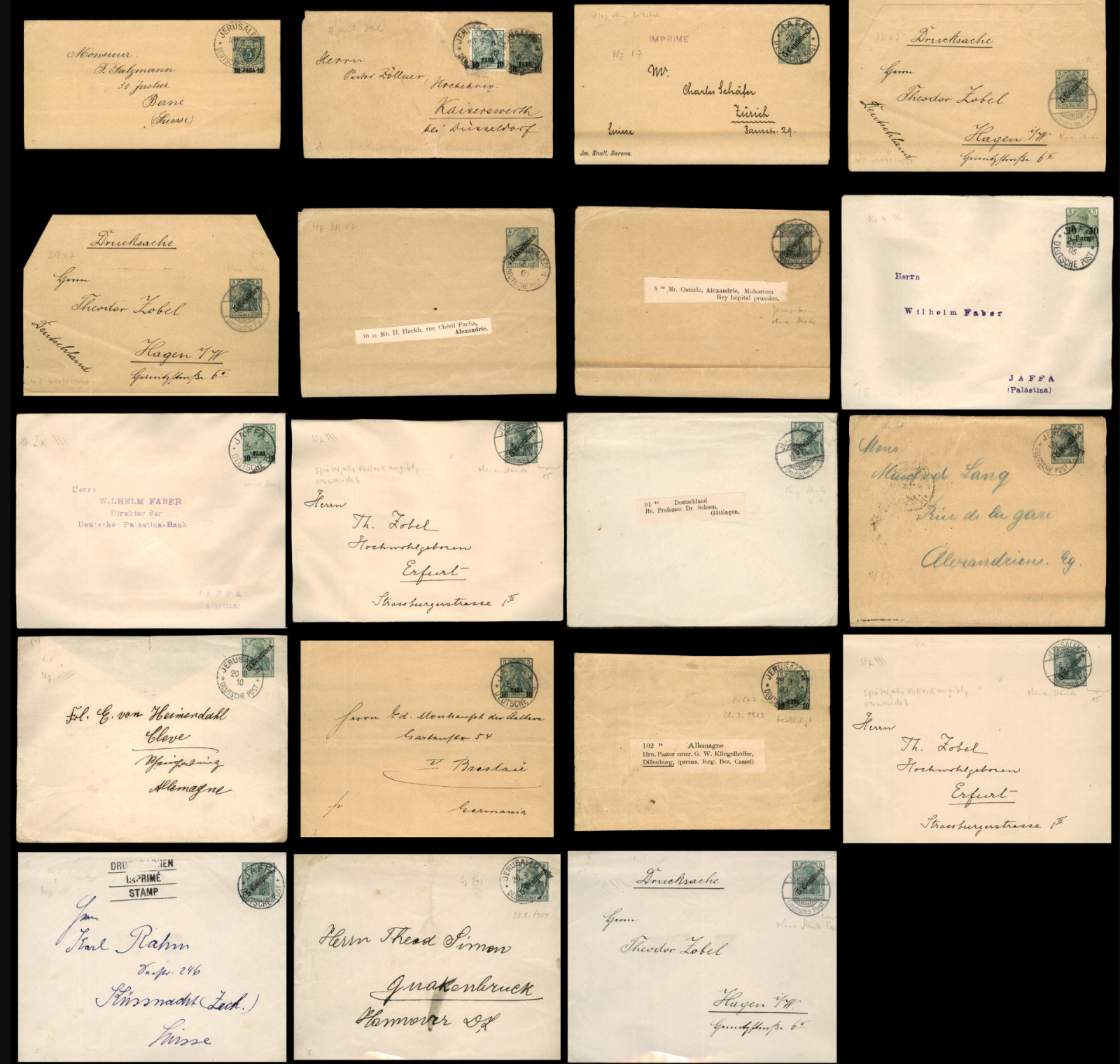 German Post Offices Palestine 1898-1913 Lot 18 Covers Jaffa Jerusalem Templars