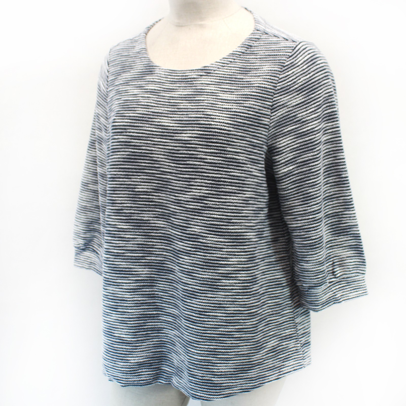 J.JILL Plus Black Nautical Striped Textured Crew Neck Top Blouse 2X