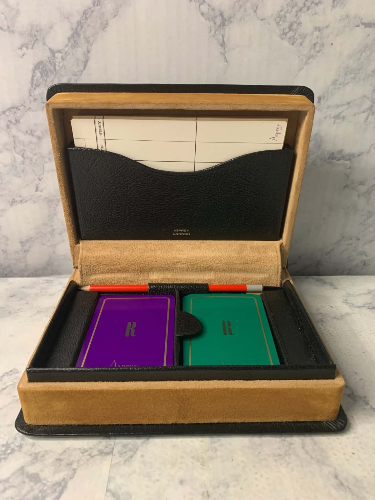 RARE Asprey London Leather Bridge Case Set Looks Like Book NEW