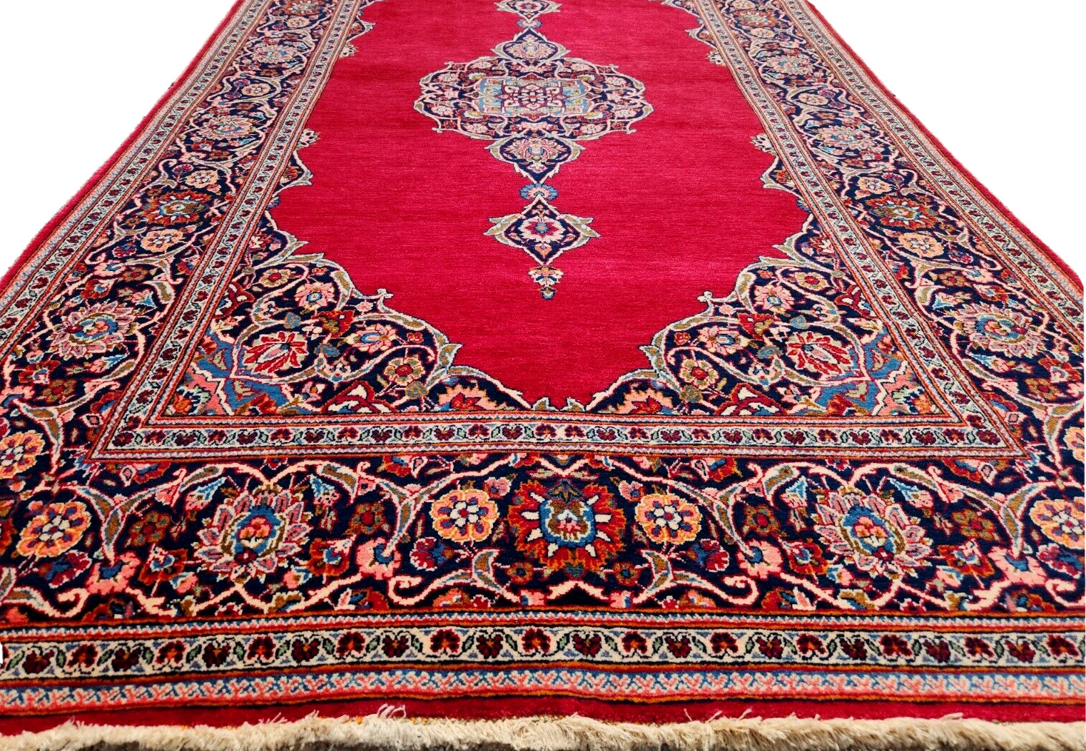 *5\'X7\' ANTIQUE HAND-KNOTTED PERSAN TABRIZI QOUM KASHANI VINTAGE WOOL RED RUG