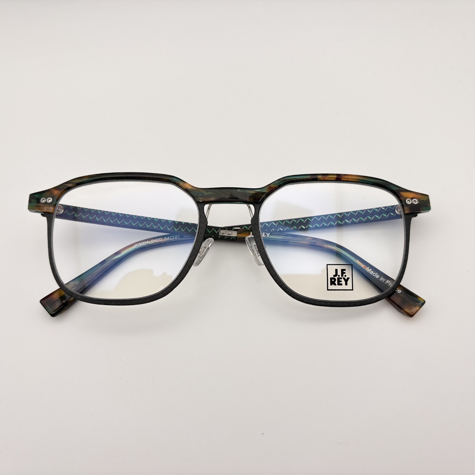 J.F. REY JF3004 9400 Carbon Wood Brown Grain & Black Square Eyeglasses 55mm NEW
