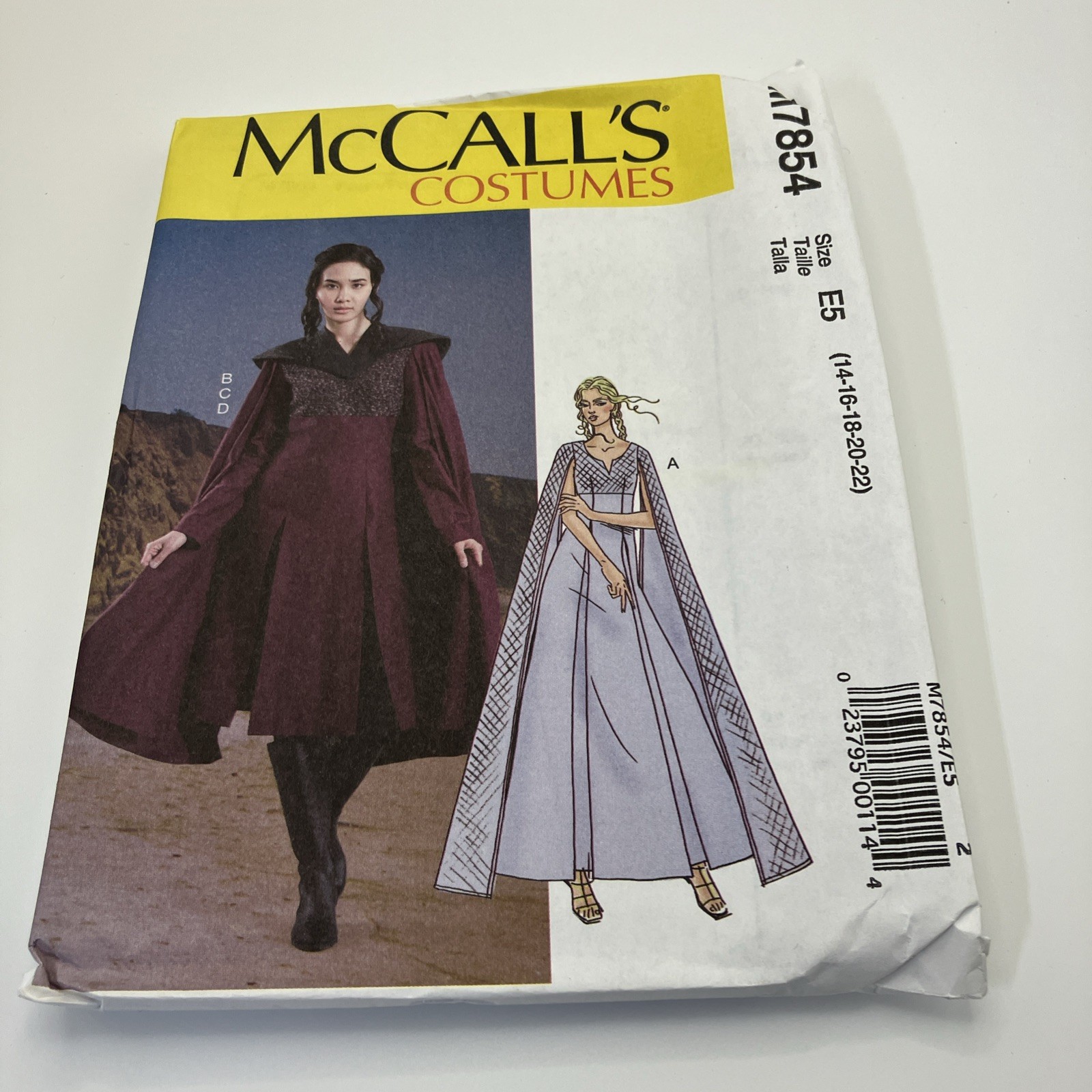 McCalls Costume M7854 Cosplay Renaissance Dress, Cloak  Uncut Pattern Sz 14-22
