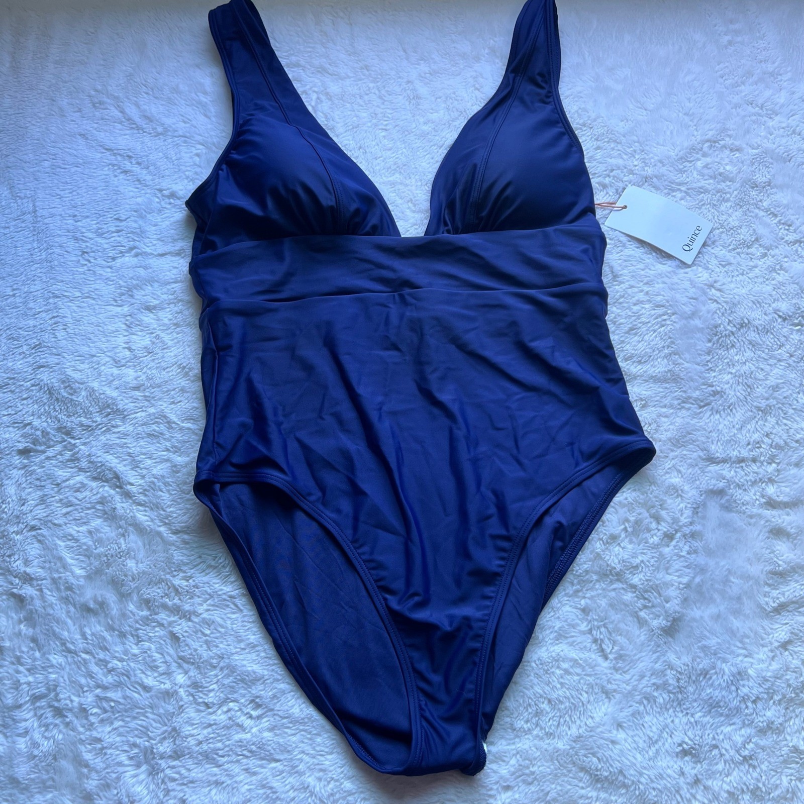 Quince Women\'s Recycled V-Neck One-Piece Swimsuit Navy Blue Size XL ATG001 NWT