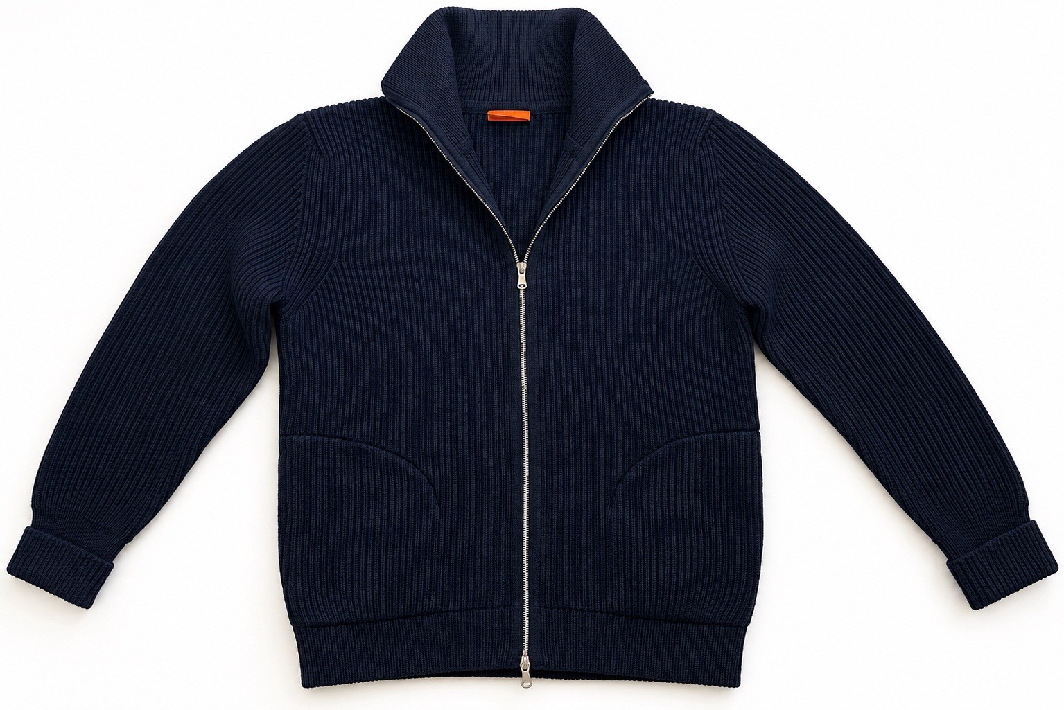 ANDERSEN-ANDERSEN Navy Wool Full Zip Cardigan Sweater Heavyweight Rib Knit