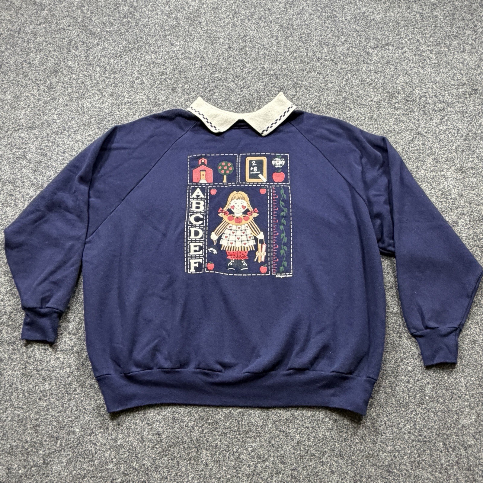 Vintage Teacher Collared Sweatshirt Womens 2X Blue School 90s Grandmacore Retro