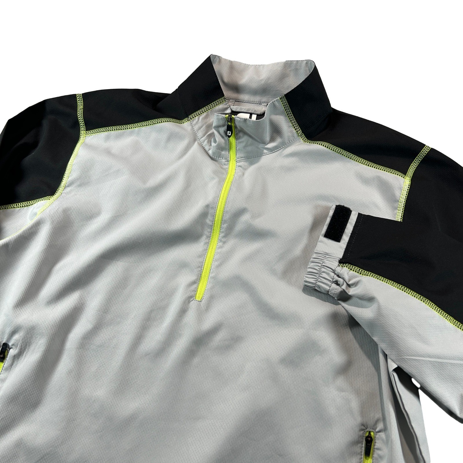 FootJoy 1/4 Zip Pullover Mens Medium Gray Black Neon Golf Performance Jacket