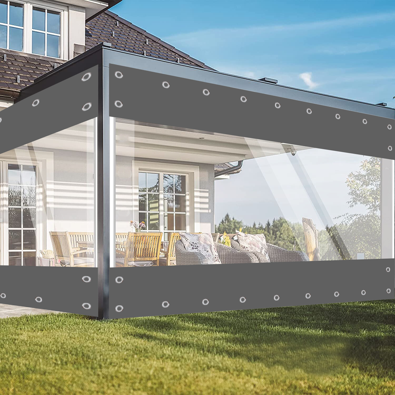 Outdoor Vinyl Curtain Clear PVC Curtains Waterproof Tarpaulin with Grommets