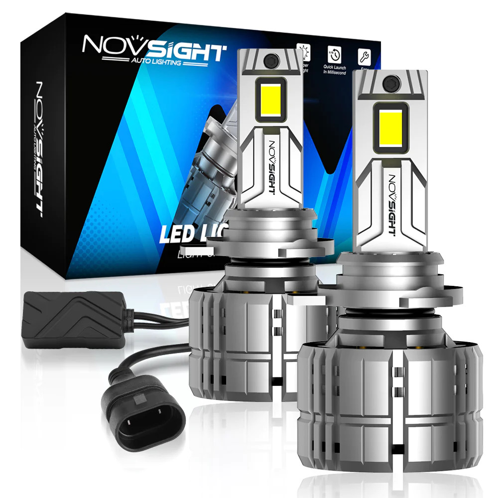 NOVSIGHT Pair 9012 HIR2 LED Headlight Bulbs Kit High Low Beam 6500K Bright White