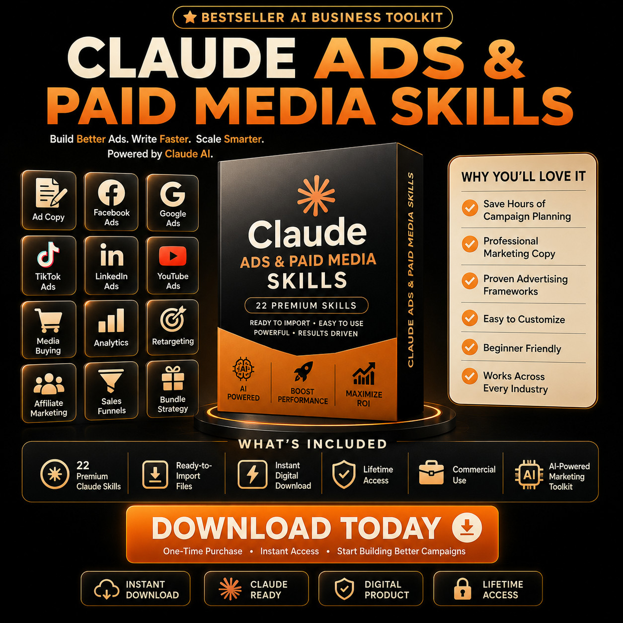 Claude Ads & Paid Media Skills Bundle | AI Marketing Prompt Pack for Fb etc