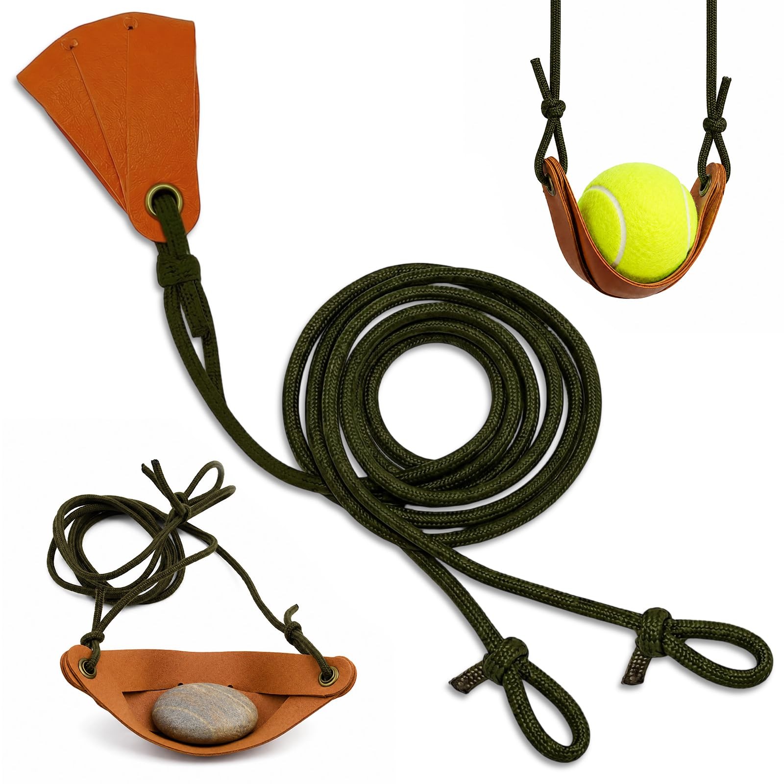 Shepherd-Sling for Rock Throwing - Handmade Paracord Leather Throwing Sling S...