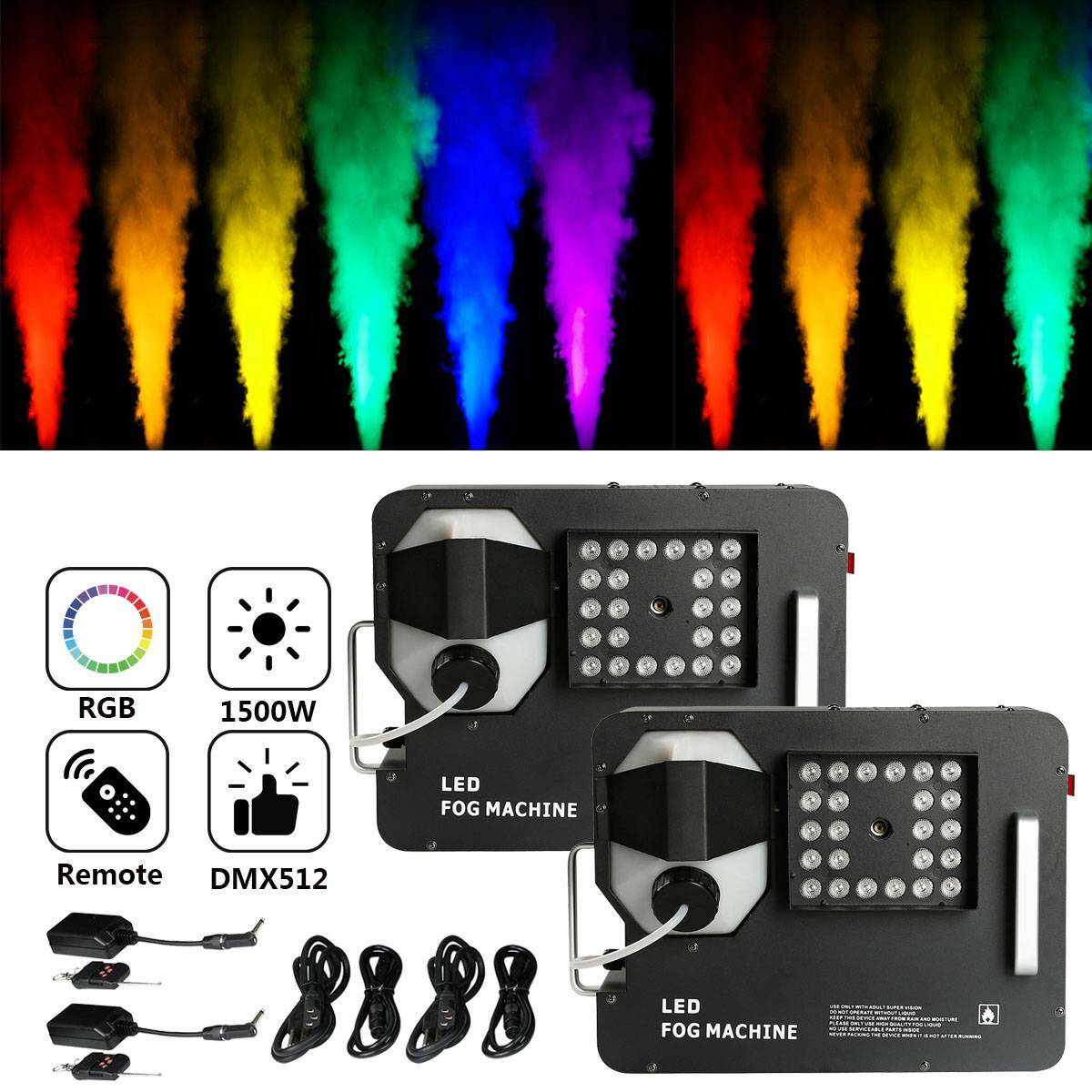 2Pcs 1500W 24LED Light 3IN1 RGB Smoke Fog Machine DMX512 Stage Vertical Sprayer