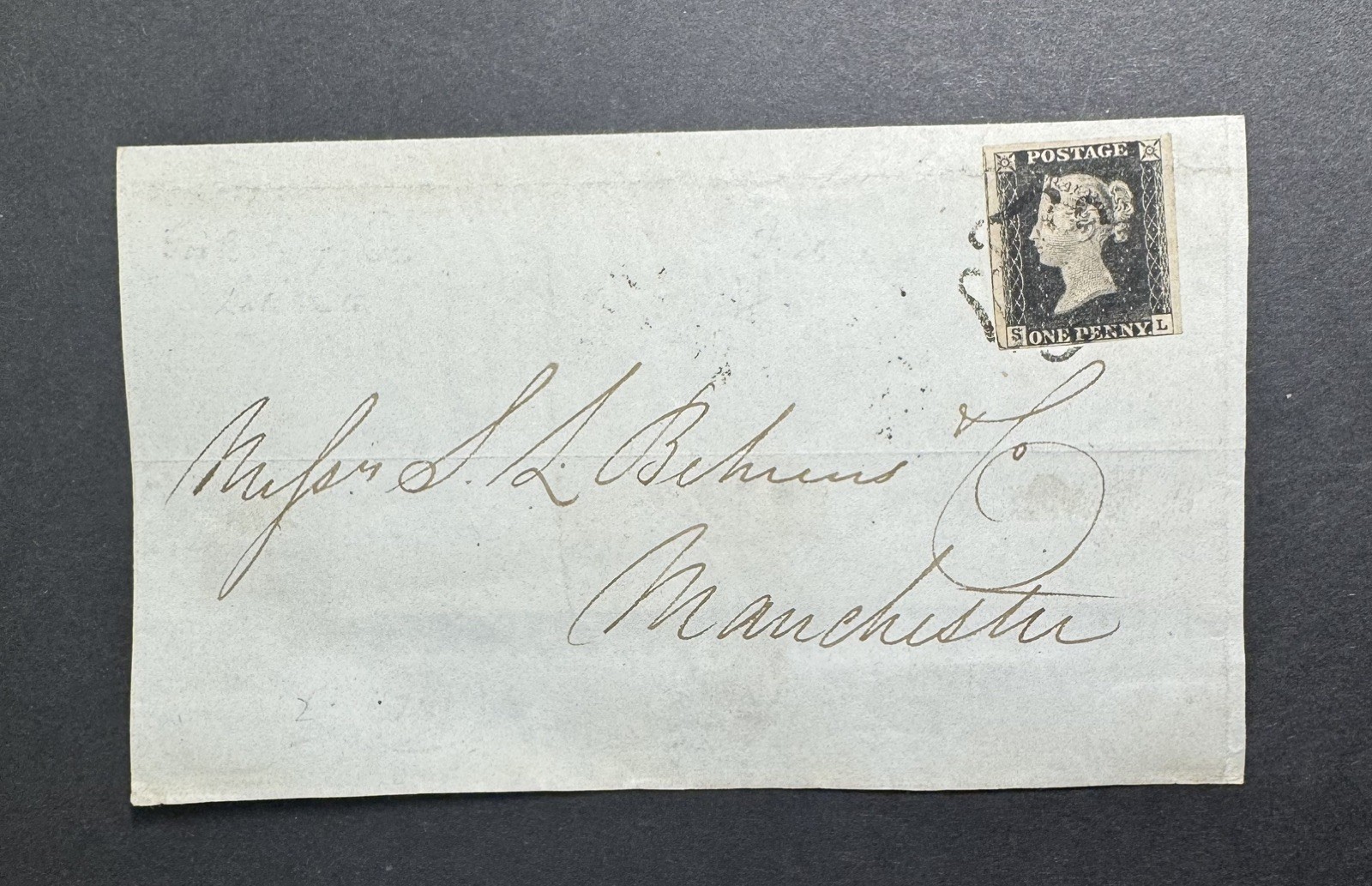 Great Britain QV 1d penny black - 4 margins - plate 4 - late 1842 usage 