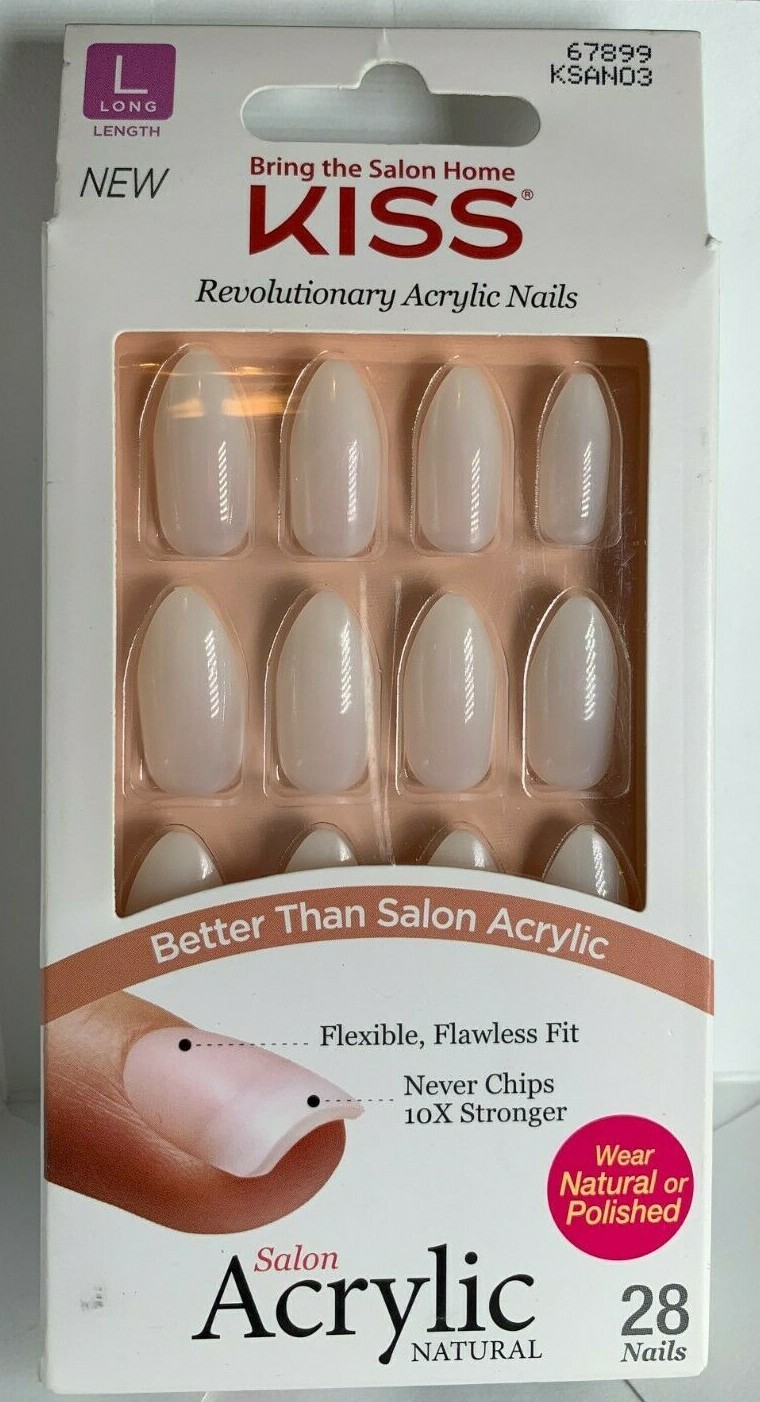 Kiss Long Size Glue on Nails Acrylic Natural set, Almond Shape 99