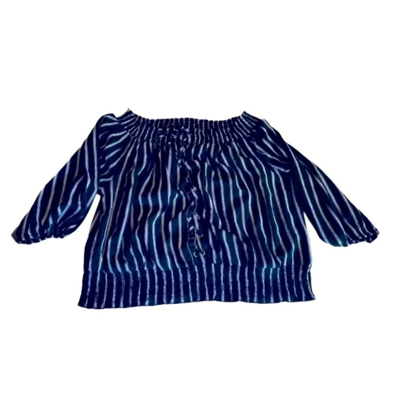 Women’s Zenobia Blue and White Striped Blouse - Size XL
