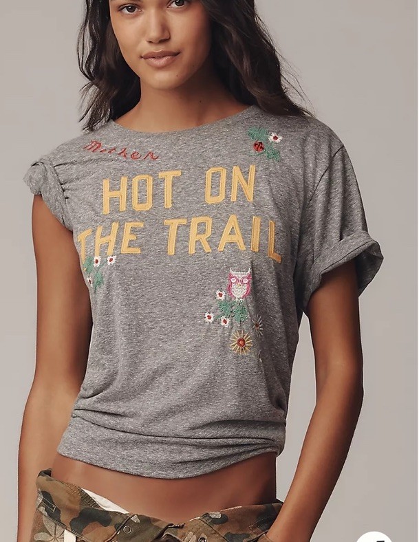 NWT MOTHER The Rowdy Embroidered T-shirt Heather Gray Sz S NWT MOTHER The Rowdy Embroidered T-shirt Heather Gray Sz S