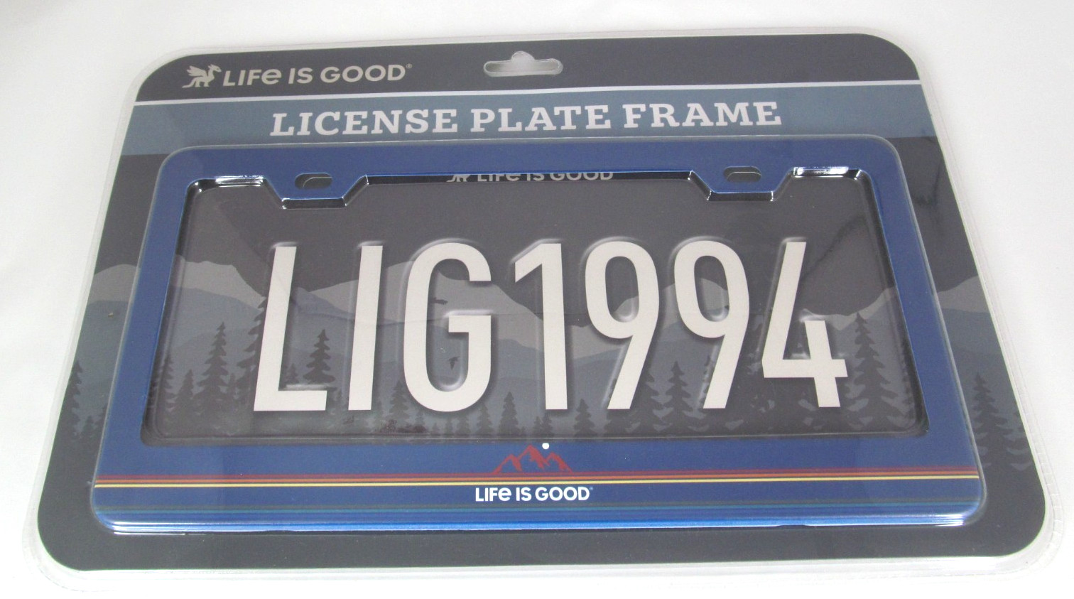 LIFE IS GOOD New Blue Stainless Steel License Plate Frame P/N AA0114-NVA LIFE IS GOOD New Blue Stainless Steel License Plate Frame P/N AA0114-NVA
